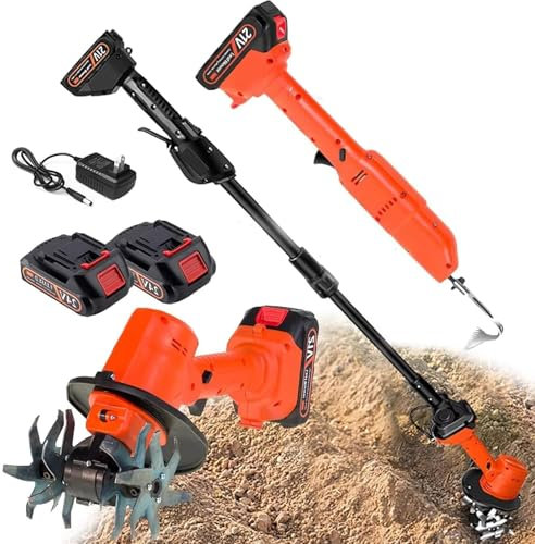 Motocoltivatore elettrico a batteria - Mini coltivatore da 235 giri/min con asta telescopica, profondità e larghezza di 10 cm, 2 batterie, zappa da scavo leggera per la preparazione del terreno, dis
