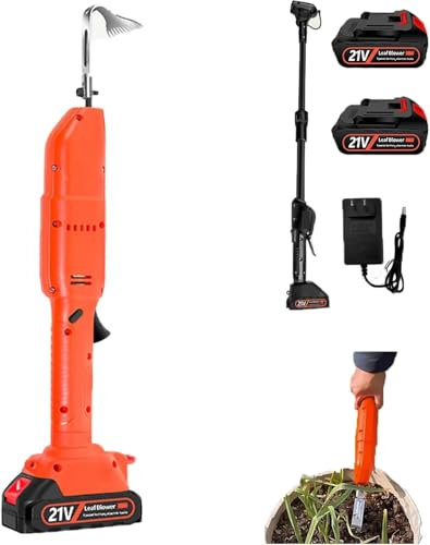JXYQ Azada eléctrica inalámbrica, cultivador Ligero y motocultor eléctrico, con Dos baterías y un Cargador, para césped, invernaderos y recuperación de terrenos Silvestres.