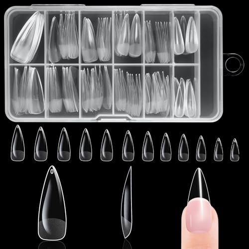 BUTBU Nail Tips Long Stiletto,120 Stück Falsche Nagelspitzen, Soft Gel tips | Full Cover tip Set, 12 Größen Künstliche Gel nail-Tips, für Nagelverlängerung und Art DIY Nagelstudio zu Hause