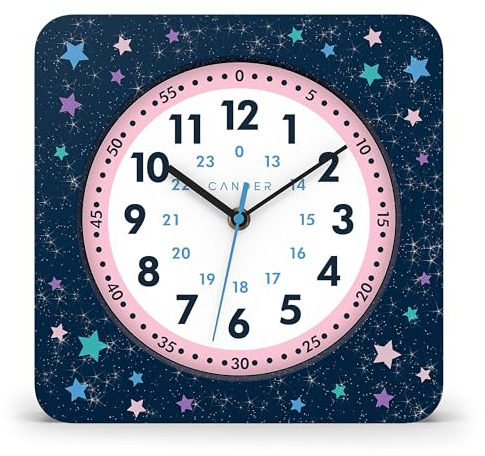 Cander Berlin MNU 4025 Q Kinderwanduhr lautlos 25 cm Sterne analog Lernuhr Jungen Mädchen Kinderzimmer ohne Tickgeräusche