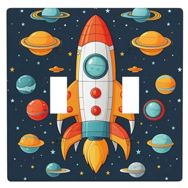 Decorator Wall Plate 2 Gang Toggle Light Switch Cover Standard Size 4.5 x 4.5 Single Rocker Wallplate Receptacle Plug Covers rocket Outlet Switch Cover for Electrical Outlets Decor