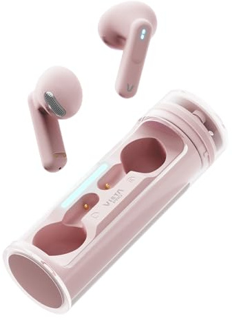 Vieta Pro Écouteurs sans fil Bluetooth 5.4, contrôle tactile et mains libres, avec microphone et batterie de 19 h. Casque avec boîtier de charge magnétique portable | Rolling rose