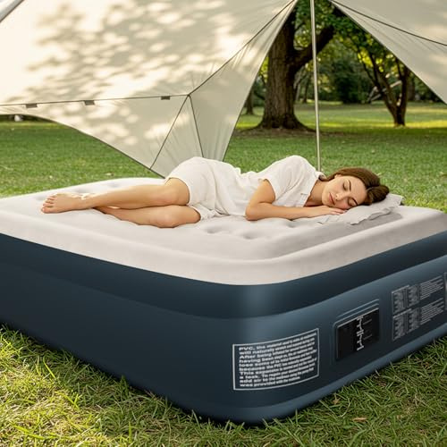 Bonnlo Faltbare Campingmatratze mit Elektrischer Pumpe – Luftmatratze selbstaufblasend mit Velours-Oberfläche, Luftbett für Outdoor & Gäste, 100 kg Tragkraft, 190 x 99 x 45 cm, Grauweiß & Dunkelgrau