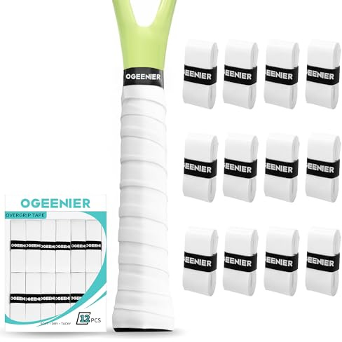 Ogeenier 12 stycken självhäftande tennis greppband halkskydd och anti-svett för overgrip tennisracket, padelhandtag, tennis, badminton, squashklubba