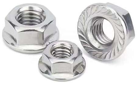 Dadi flangiati M16, dadi di bloccaggio esagonali seghettati M16-2 mm, in acciaio inossidabile 304 (18-8), finitura semplice, 4 pezzi