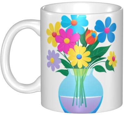 WHJDPP Fiori di plastica colorati in vaso Tazza in ceramica Tazze per cappuccino, latte, cereali, yogurt, latte, bevande calde o fredde Forno a microonde
