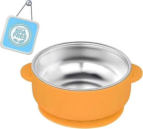 1 confezione di piatti per bambini in acciaio INOX con ventosa, 2 in 1 SUS304 e silicone, smontabili, grande potere di suzione, antiscottatura, non tossici, ideali per cereali, snack.