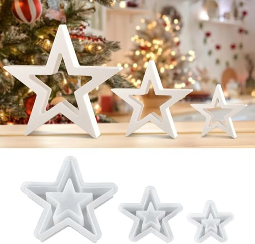 WIKIMO 3 Stück Silikonformen Gießformen Weihnachten für Stern Silikonform Weihnachten Gießform Kerzenform für DIY Weihnachten Handwerk