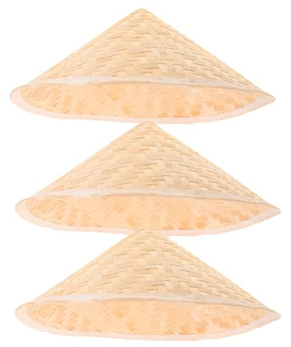 OFFSCH 3 sombreros de paja para niños - Gorras cónicas asiáticas - Accesorios de cosplay para pintar en fiestas - Sombrero de granjero vietnamita - Tocado divertido para espectáculos - Gorras de