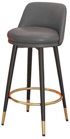 Taburetes De Bar Modernos De Mediados De Siglo Sillas De Bar Tapizados Con Patas Y Respaldos Metálicos Silla De Mostrador De Cuero PU Para Cocina, Restaurante, Bistró, Cafetería(Dark gray,65cm)