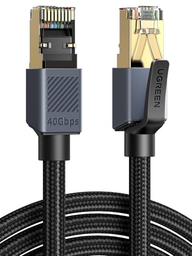 UGREEN Ethernet Cable 1M, Cat 8 High-Speed 40Gbps Internet Cable Braided | 2000MHz RJ45 LAN Cable, F/FTP POE Network Cable for Xbox/Switch/PS5/WiFi Extender/Modem Patch Panel (Clear RJ45 Connector)