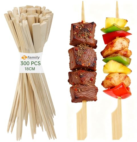 Family 300 Piezas Pinchos Bambú, Pinchos Parrilla, Palos de Bambú Para Tapas, Grill, Buffet, Frutas, Hoguera y Manualidades, Tamaño 18 cm