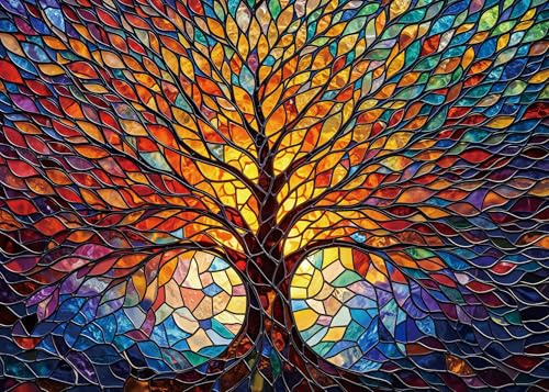 Puzzle colorato in vetro colorato albero della vita puzzle per adulti 1000 pezzi mosaico arte puzzle 1000 pezzi impossibile difficile difficile impegnativo puzzle come gioco di famiglia decorazione