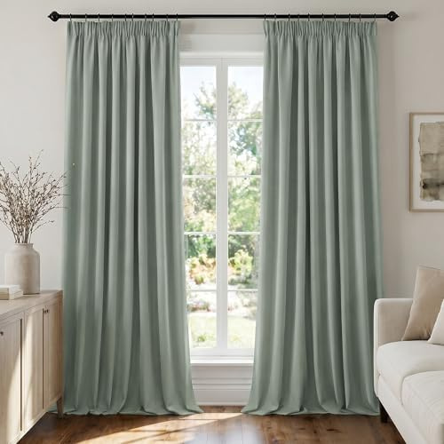 Deconovo Vorhänge Blickdicht mit Kräuselband Verdunklungsgardine Salbeigrün | 2er Set, H 245 x B 140 cm, Thermogardine Wärmeisolierend, für Wohnzimmer, Schlafzimmer Gardinen, Thermal Curtain, Sichtschutz