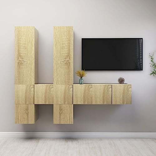 faucqel 7-Piece TV Cabinet Set Sonoma Oak Wood Material Wall Mounted Living Room TV Lowboard Media Cabinet