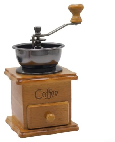 HomeVortex Molinillo de café manual de madera, molino de manivela con núcleo de circonita ajustable, para preparar café espresso, marrón, 16 x 9,5 cm