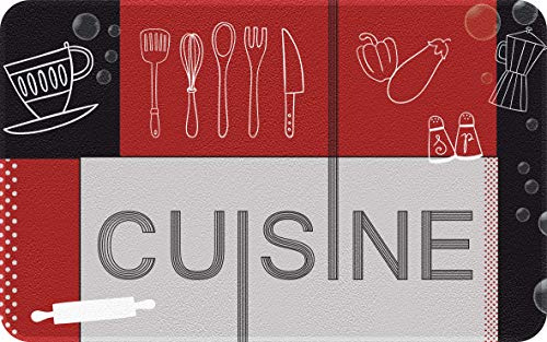 ID Mat Decor Cuisine Rouge Noir, Fibres Synthétiques, Gris, 50 x 80