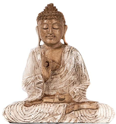 Windalf Happy Buddha Sitzend Siddhartha 22 cm Statue Holzfigur Deko-Statue Zen-Garten Deko-Figur Handarbeit Holz