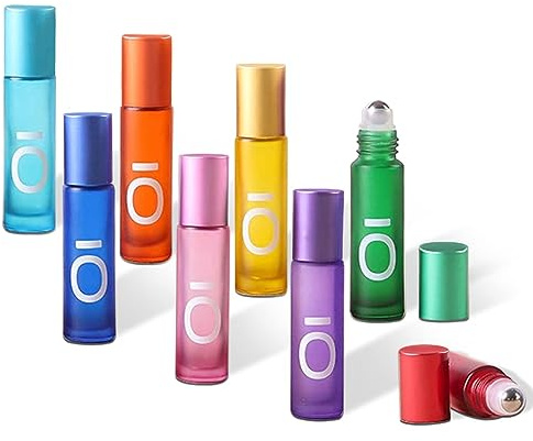 Ferry Pier Roll On Glasflaschen für ätherisches Öl, Glasroller Nachfüllbarer Behälter Aromatherapie, Duftstoff, Glasaufsatz 10ml, Roller Leere Flaschen für Zuhause Reisen (8Pcs OI)