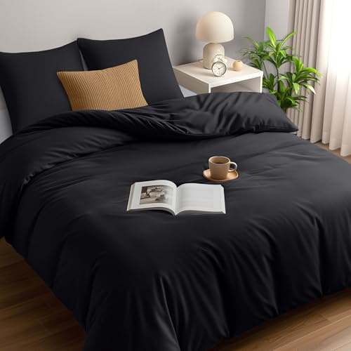 Utopia Bedding Housse de Couette 240x260 cm avec 2 Taies d'oreiller 65x65 cm (Noir) - Parure de Lit 240 x 260 cm - Ensembles de Housses de Couette en Microfibre brossée Douce