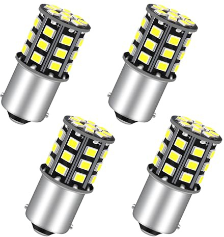 Alopee 4 Stück 7506 1156 weiß Glühbirne, 12-24V DC/AC Singlekontakt Blinker für Landschaft Beleuchtung, Niedervolt-Gerätebeleuchtung