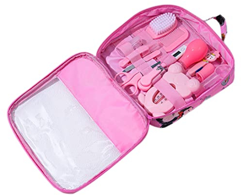 Kit per bambini sanitari e toelettatura per bambini aspiratore nasale unghie per unghie per capelli per capelli kit di cura per la pulizia giornaliera di neonati 13 pezzi/set, stile A, rosa, primo ki