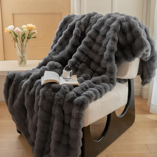 Kuscheldecke Kaninchen PlüSch Felldecke Bubble Decke 670gsm 200 * 230cm Kuscheldecke Flauschig Dick Kuschelige Flauschige Kunstfelldecke,Cozy Warme Decke FüR Bett Sofa Wohnzimmer