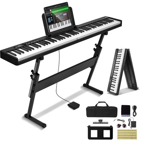 VEVOR E Piano 88 Tasten Faltbares Digital Piano Bluetooth MIDI tragbares elektronisches digitales Klappklavier mit Ständer Sustain-Pedaltasche berührungsempfindliche Tasten, wiederaufladbar schwarz