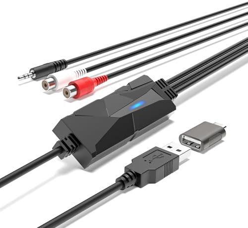 DigitalLife Tarjeta de Captura de Audio USB-C, Convertidor Analógico a Digital con Entradas RCA y de 3,5 mm, Transfiere Cintas de Casete y Otros Audios a MP3, Compatible con Windows 11, macOS y Linux