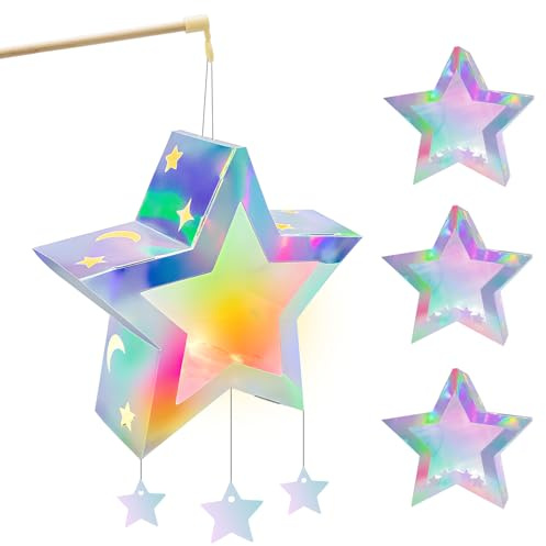 YYSWSAKY 4 Stück Laterne Kinder St Martin, Martinslaterne Kinder, Laternen Bastelset mit Laternenstab und Lichterkette, Twinkle Stern Laterne für Martinstag, Martinsumzug, Laternenumzug, Halloween