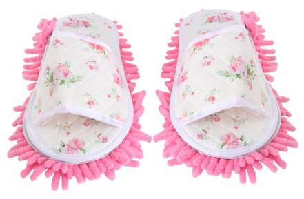 Yardenfun Zapatillas para Mopas de Microfibra Lavables Antideslizantes Cómodas y Silenciosas para Limpieza Talla Diseño Floral Rosa