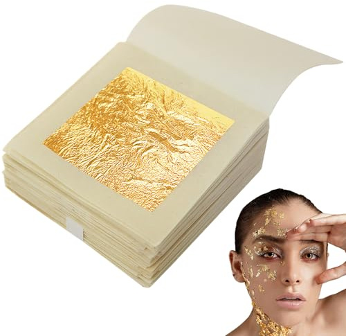 24K Gold Leaf Sheets, 4.33 x 4.33 cm, 50 Sheets G-Old Leaf, Gold Foil for Crafts, Resin Arts, Furniture, Painting Nail Art, Canvas, Beauty Routine Makeup, Decorating