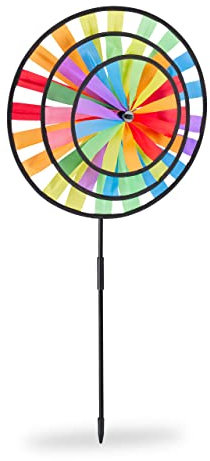 Relaxdays Windrad, Gartenstecker im Regenbogen Design, Kinder, für Balkon oder Terrasse, HBT: 73,5 x 35,5 x 15 cm, bunt