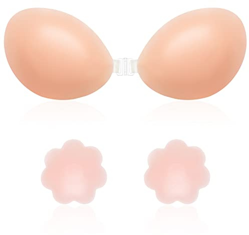 MELLIEX Sujetador Invisible de Silicona, Sujetadores sin Tirantes Push Up Reutilizables Bra Adhesivo sin Respaldo - Copa A,B,C,D