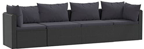 vidaXL Gartensofa 4-TLG. Gartenmöbel Sofa Lounge Sitzgruppe Rattansofa Rattanmöbel Ecksofas Mittelsofa Gartenset Poly Rattan Schwarz