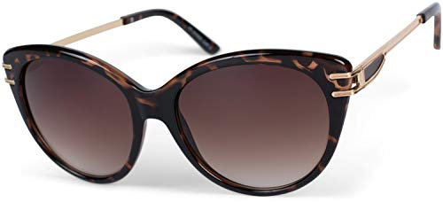 styleBREAKER Damen Sonnenbrille in Katzenaugen Form mit Polycarbonat Gläsern und Metall Bügel, Cat-Eye Brille 09020111, Farbe:Gestell Braun Demi/Glas Braun Verlauf