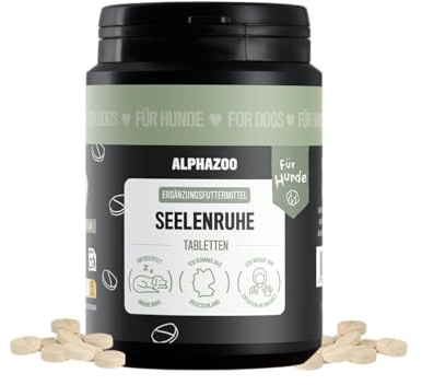 alphazoo Seelenruhe Tabletten für Hunde 180g - Ergänzungsfuttermittel mit Baldrian Melisse Hopfen - mit Hanföl & Taigawurzel - ohne künstliche Zusätze - für Gewitter Silvester Autofahrt