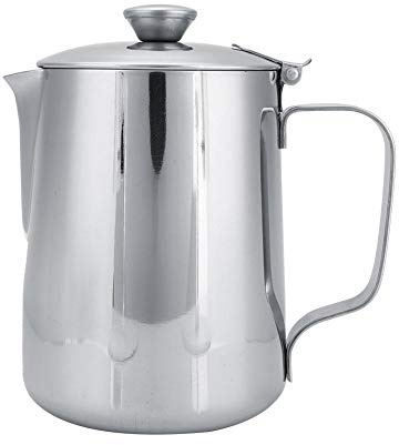 Pichet à mousser à lait Fdit, tasse à café en acier inoxydable pichet à mousser à lait avec couvercle pour l'art du café au lait(600mL)