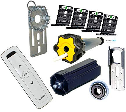 Nachrüstset mit smarotech® Montageset SW60 zum Modernisieren von Gurt/Kurbel mit Funk-Rollladenmotor (Montageset, Oximo io 10/17, Handsender)