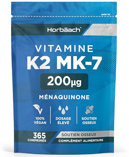 Vitamin K2 MK7 200ug | 365 High Strength Tablets | Menaquinone MK-7 | Suitable for Vegetarians and Vegans | by Horbaach