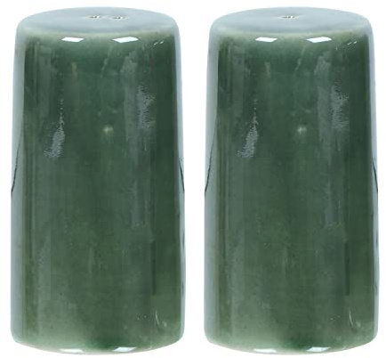 Salt & Pepper Shakers - Vintage Ceramic Salt & Pepper Shaker Set - Retro Farmhouse Home Decorative Jar Dispenser for Kitchen Olive Green (Set of 2)