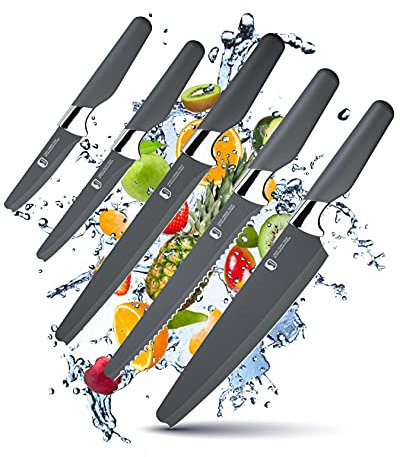 Taylors Eye Witness 5pc Kitchen Knife Gift Set Shield’ Range of Knives Designed with Safety in Mind. Unique Rounded Protection with Small Utility Point. Razor Steel Blade. Fibre Grip Handle