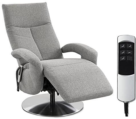 CAVADORE TV-Sessel Tirol / Fernsehsessel mit elektrisch verstellbarer Relaxfunktion / 2 E-Motoren / 74 x 112 x 82 / Strukturstoff: Hellgrau