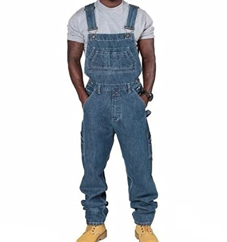 MANYMANY Mens Loose Fit Denim Work Bib Men Cargo Adjustable Overalls Dungarees Baggy Chic Rompers with Multiple Pockets