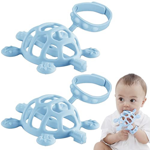 BeißRing Baby-Beissring Baby,Beißring,Baby,Baby Zahnbürste Beissring Mit Reinigungsfunktion,Beißspielzeug Baby Form Einer Schildkröte I (2 Stück ）
