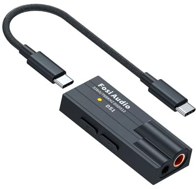 Fosi Audio DS1 Portable DAC Headphone Amplifier with ES9038Q2M Chip, Supports PCM 32-bit/768kHz & DSD512, 3.5mm & 4.4mm Outputs for Hi-Fi Audio, USB DAC Amp for Headphones