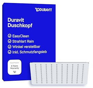 Duravit Universal Duschkopf aus Edelstahl, Duschbrause mit Strahlart Rain, Duscharmatur eckig (300 mm), Kopfbrause im Winkel verstellbar, Regendusche, Chrom