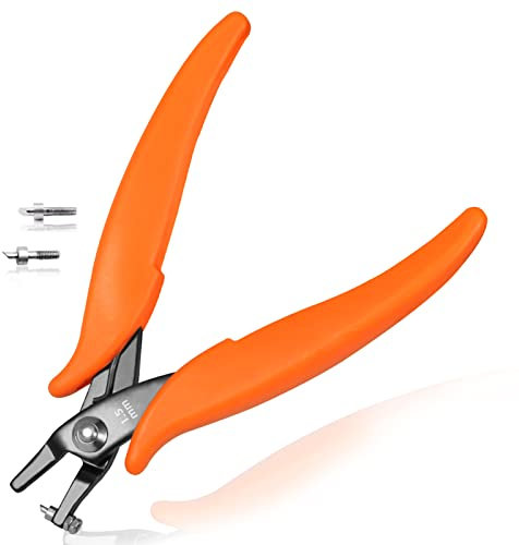 LEONTOOL Pince perforatrice en métal de 14 cm, petite pince perforatrice ronde, deux broches de rechange pour la fabrication de bijoux pour créer des trous propres de 1,5 mm