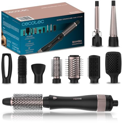 Cecotec Spazzola ad Aria CeramicCare 10in1 Styler. 1200 W, Liscia, Ondula, Dà volume e Asciuga, 10 Testine Intercambiabili, 3 Temperature e 2 Velocità, Rivestimento in Ceramica