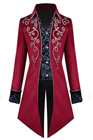 TSIRNK Abbigliamento medievale da uomo, costume da halloween steampunk vintage frack giacca (rosso, M)
